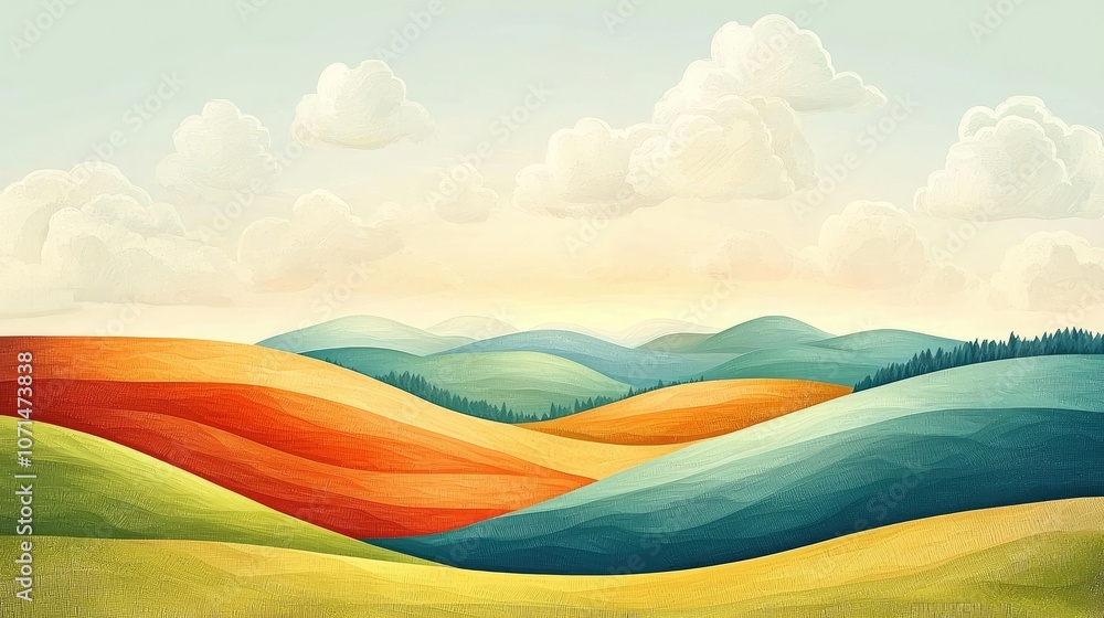 Colorful hills and a blue sky with clouds. Colorful hills and a blue sky with clouds.