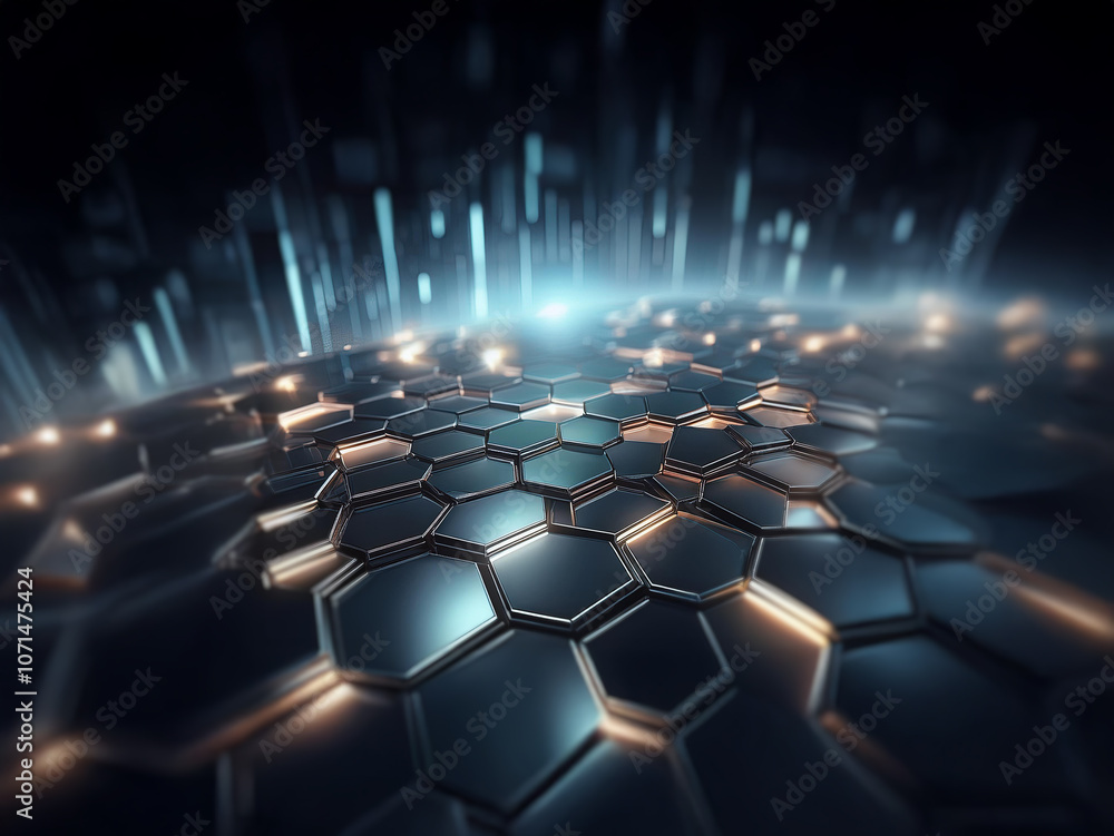 Fototapeta premium Abstract honeycomb pattern with glowing light, creating a futuristic and technological feel.