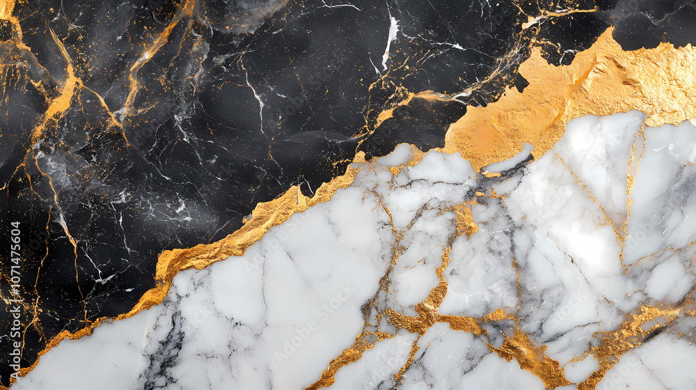 Fototapeta premium Black and white gold marble patterns surround marble texture, high-end stone carving art background
