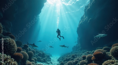 Wallpaper Mural Exploring the Ocean's Depths: A Cinematic Deep-Sea Diving Scene Torontodigital.ca