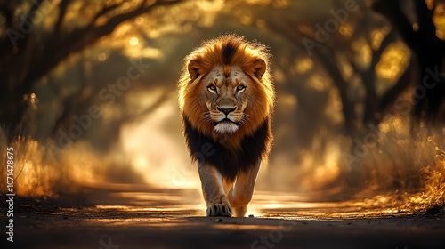 Majestic Lion Walking Throu...