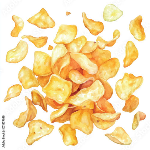 Potato chips watercolor clipart illustration