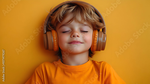 Boy Listening to Music with...