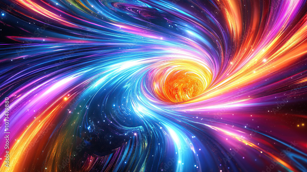 a colorful light-speed tunnel with glowing energy waves and stars in the space background a colorful light-speed tunnel with glowing energy waves and stars in the space background