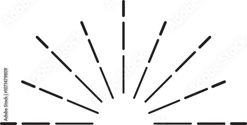 Sun s rays reaching up from horizon, creating a beautiful semicircle of dashed lines symbolizing new day and positive outlook.