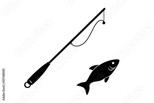 Fishing Rod and Fish | isolated vector illustration on white background