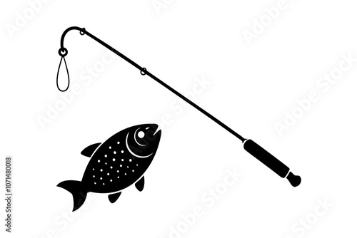 Fishing Rod and Fish | isolated vector illustration on white background