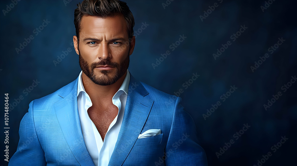 Obraz premium Portrait of a Man in a Blue Suit - Realistic Image