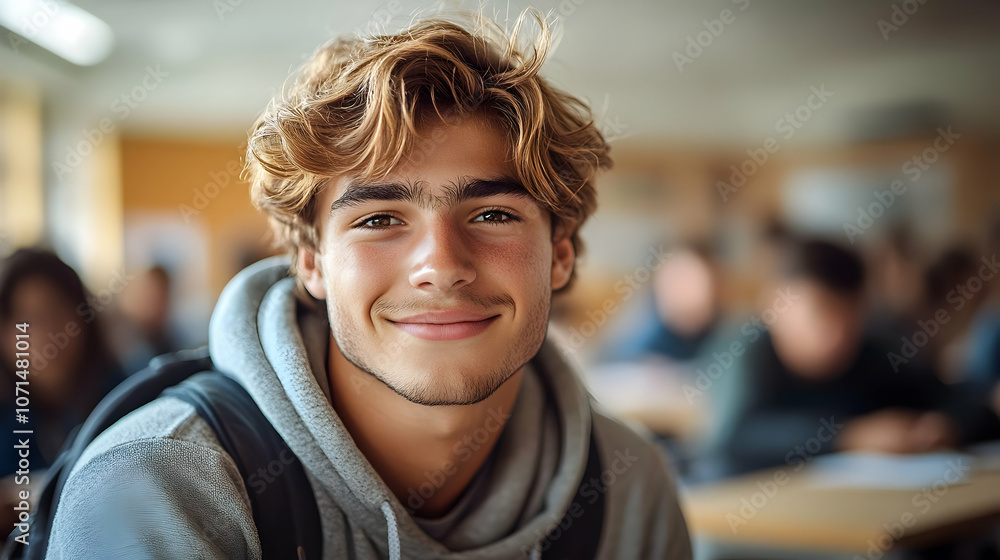 Fototapeta premium Smiling Teen Boy Student Portrait Photo