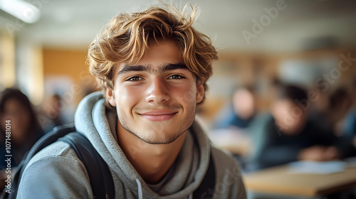 Smiling Teen Boy Student Po...