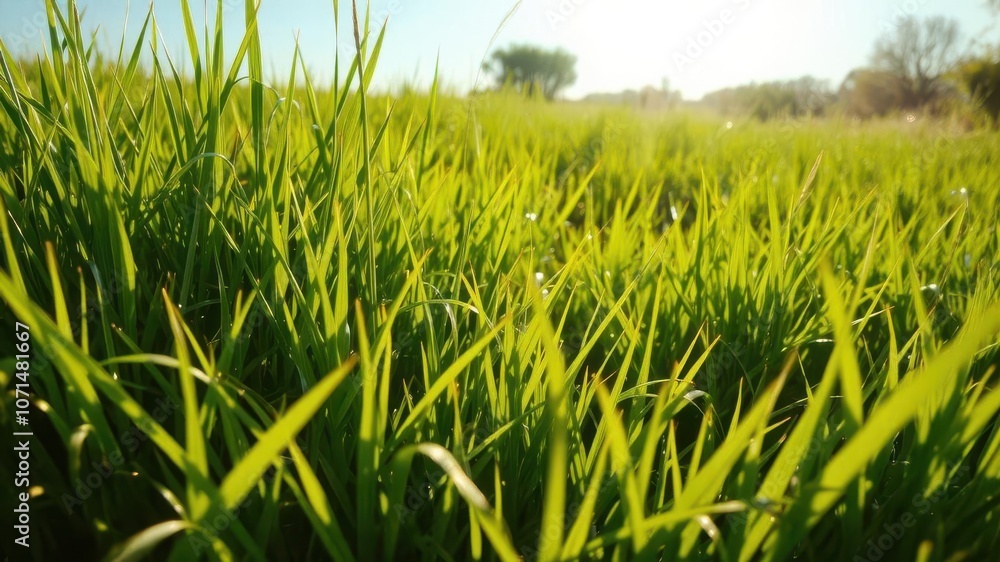 Obraz premium Lush green grass growing in a vibrant field under the sun, lawn
