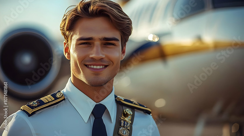 Smiling Pilot in Uniform Ag...