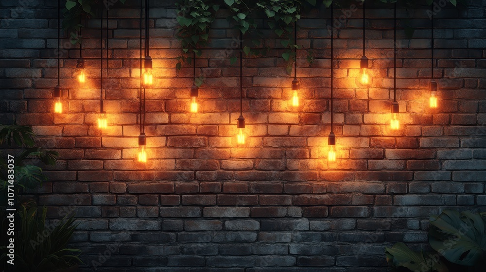 Fototapeta premium Brick Wall Decor with String Lights