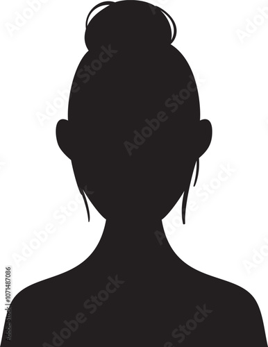 Black silhouette of bust of young woman with modern hairstyle, isolated on white background, ideal for avatars and profile pictures