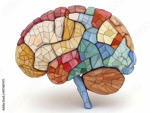 3D Illustration Colorful Mosaic Brain Anatomy photo