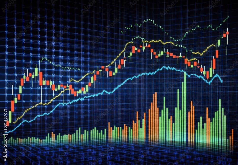 Naklejka premium Dynamic Stock Market Trend with Candlestick Graphs