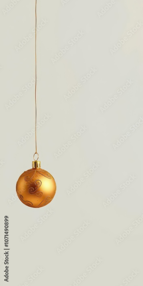 Shiny gold Christmas ornaments hanging against an isolated background, celebration, festive Shiny gold Christmas ornaments hanging against an isolated background, celebration, festive