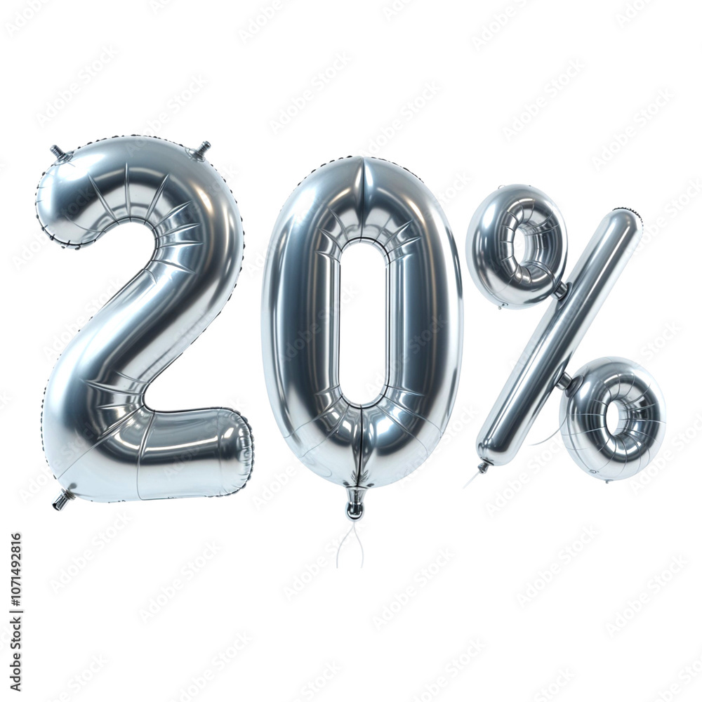 20% off made of silver inflatable balloons isolated on transparent background 20% off made of silver inflatable balloons isolated on transparent background