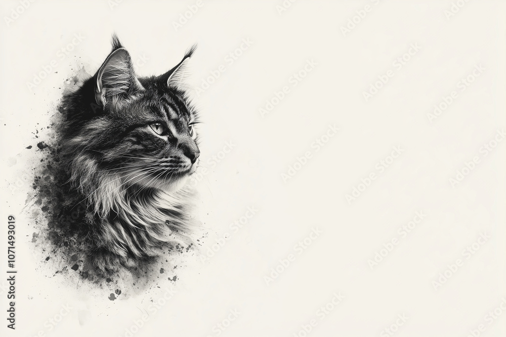 Black and white portrait of a cat with ink splash effect. Black and white portrait of a cat with ink splash effect.