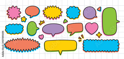 cute and fun trendy colorful hand drawn speech bubble graphic element vector set