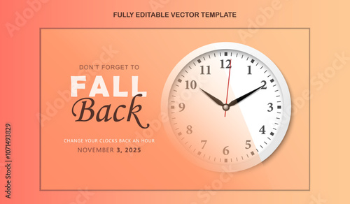 Daylight saving time ends. The fallback concept banner wall clock face, realistic hands, and golden confetti. Clock Dial with hands moving backward by an hour on November 3, 2024. Vector illustration
