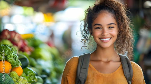 Smiling Woman with Backpack...