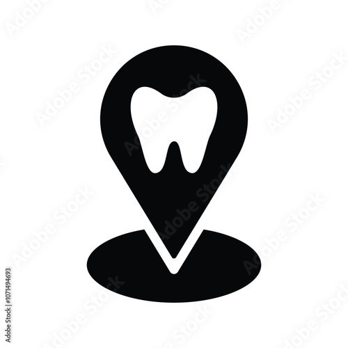 Dental clinic location icon vector. Dentist teeth treatment map location symbol flat black solid icon