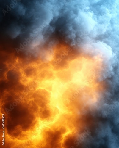 Abstract cloud of smoke and fire with a bright orange glow.