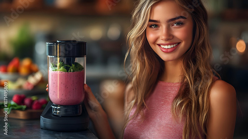 Smiling Woman Holding a Ble...