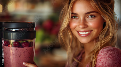Woman Holding a Smoothie wi...
