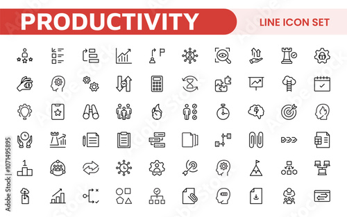 Productivity Icon Set. Modern and inspiring icons designed to enhance efficiency and organization, perfect for productivity apps, task management tools, and workflow solutions.