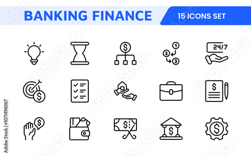 Personal Finance Icon Set. Sleek and intuitive icons for budgeting; saving; and investing; perfect for financial apps; tools; and websites to empower users in managing their money effectively.