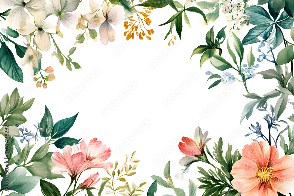 Obraz premium Watercolor of flowers framed for text or pictures.