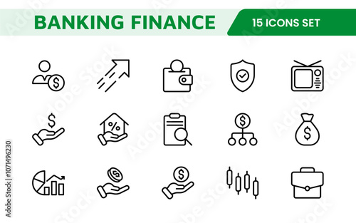 Personal Finance Icon Set. Sleek and intuitive icons for budgeting; saving; and investing; perfect for financial apps; tools; and websites to empower users in managing their money effectively.