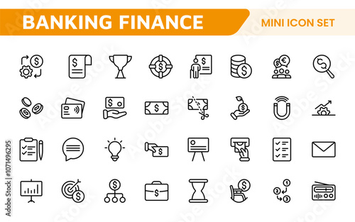 Personal Finance Icon Set. Sleek and intuitive icons for budgeting; saving; and investing; perfect for financial apps; tools; and websites to empower users in managing their money effectively.