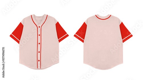 Mockup Baseball Jersey Template, White with Red Sleeves