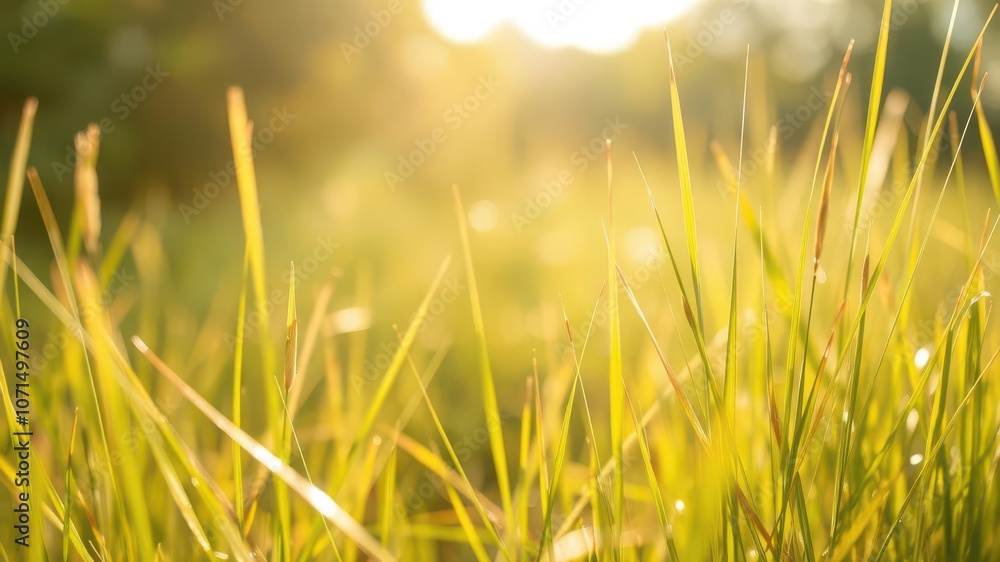 Vibrant natural grass background with soft blurred bokeh and glowing sunlight, serene Vibrant natural grass background with soft blurred bokeh and glowing sunlight, serene