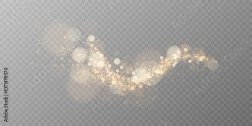 Sparks of dust and golden stars shine with special light. Vector sparks on transparent light background. Christmas light effect. Sparkling particles of magic dust.	