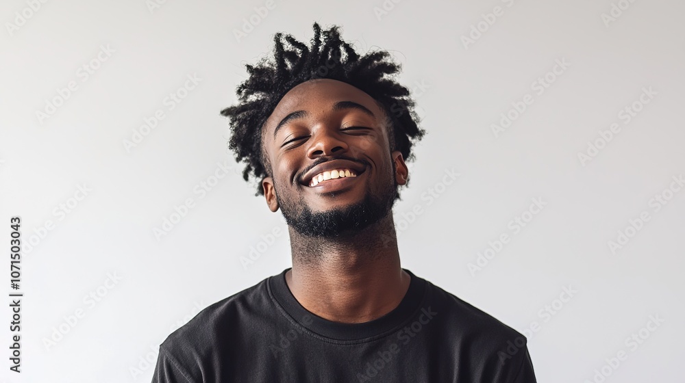 Obraz premium Joyful Man Smiling with Natural Hair
