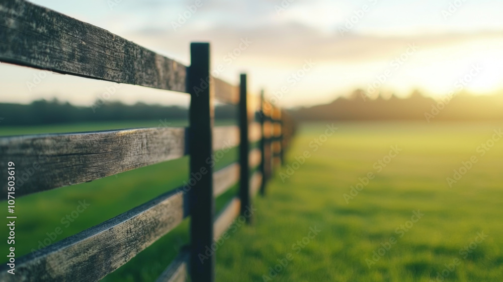 Obraz premium Capture the tranquil beauty of a sunrise behind a wooden fence in an open field
