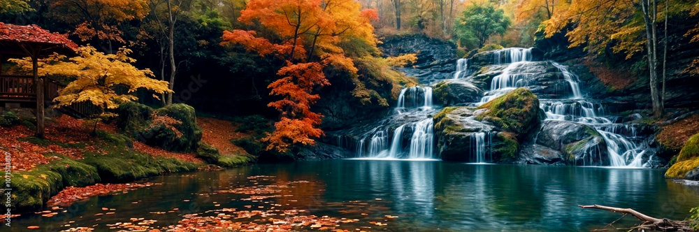 Obraz premium waterfall in autumn forest