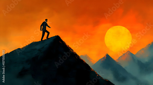 Man Reaching Mountain Peak ...