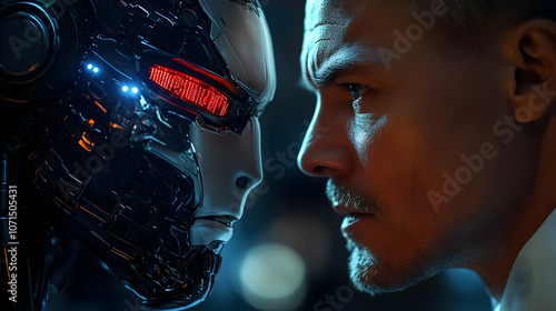 Robot and Man Face to Face ...