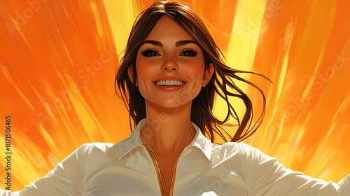 Smiling Woman Illustration with Yellow Background