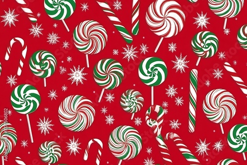 Christmas card or gift wrap design with candy cane, lollipop pattern