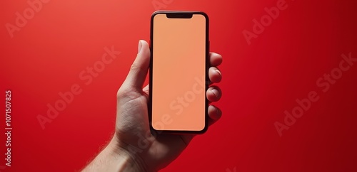 A hand holding an iPhone X with a red background