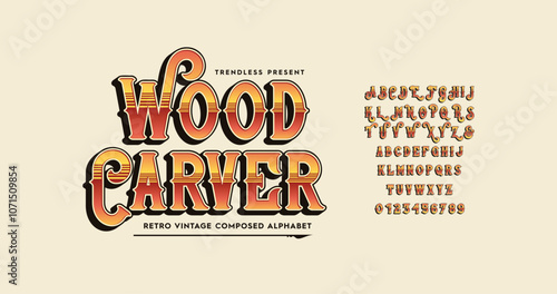 Wood Carver: Vintage meets modern in this golden display typeface. A timeless, stylish font perfect for adding elegance to creative projects. Fully vector-based.