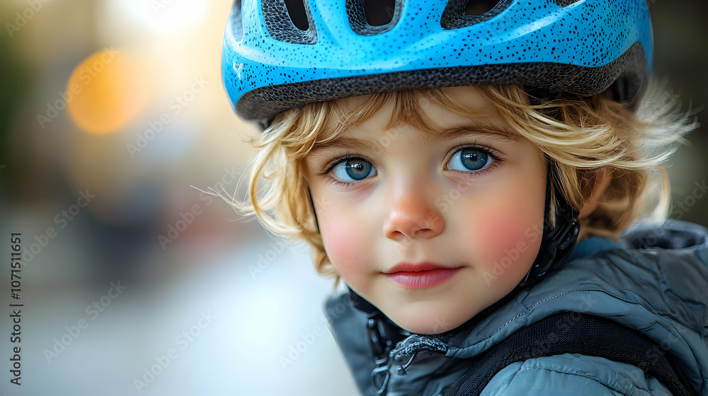 Little Boy in a Blue Helmet Photo Little Boy in a Blue Helmet Photo