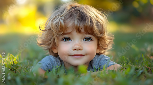 Smiling Boy in the Grass - ...
