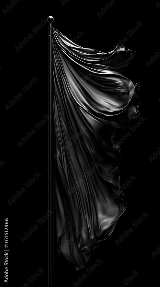 Fototapeta premium 3D Render Black Flag Waving on Black Background